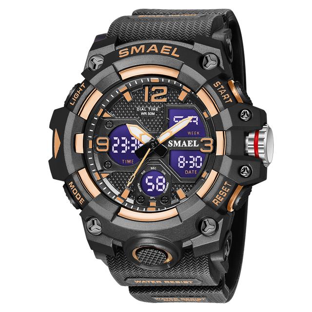 Orologio Militare Uomo Digitale/Analogico: 55mm, Impermeabile 5ATM, Sveglia, Cronometro, Retroilluminazione LED (Oro) - 4