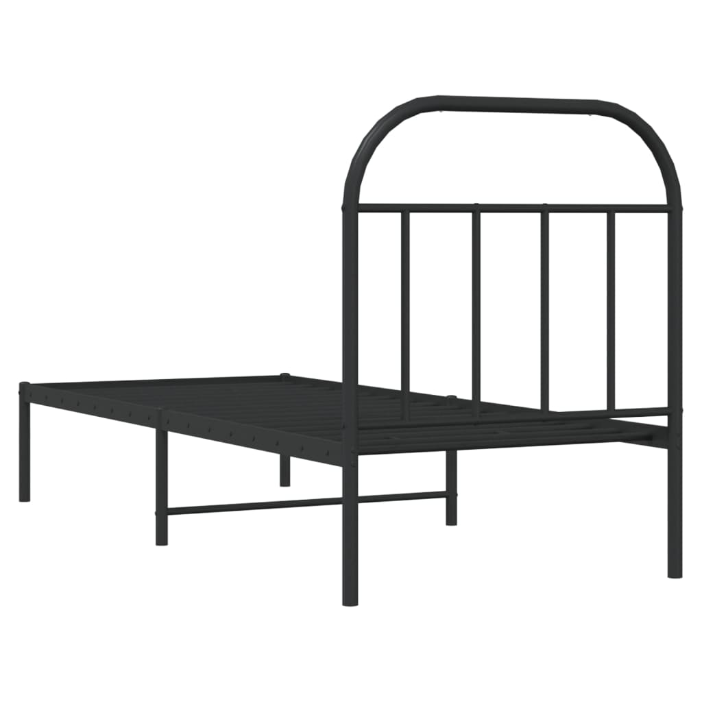 Metal Bed Frame with Headboard Black 75x190 Cm