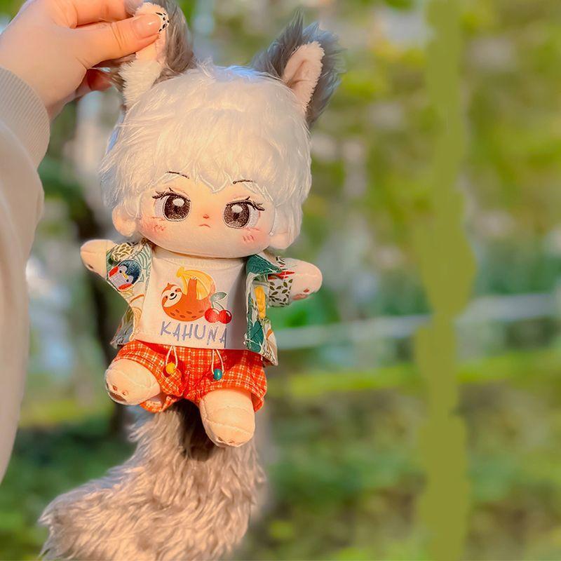 New 20cm Cute Plush Doll Animal Shape Ears Big Tail Skeleton Grey White Fur Plush Doll Stuffed Toy