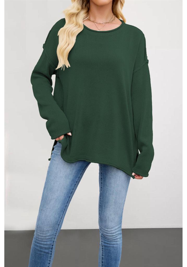 2026 European & American Women's Solid Color Knit Pullover - Autumn/Winter Loose Fit, Round Neck Sweater.