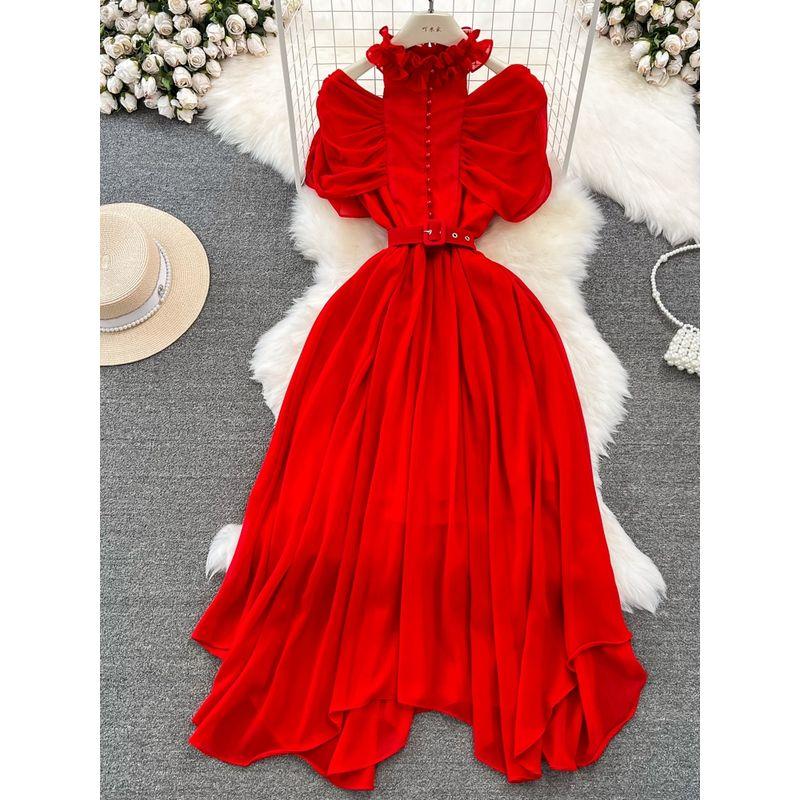 Accessible Luxury Graceful Stand Collar Chiffon Dress Elegance Formal Dress
