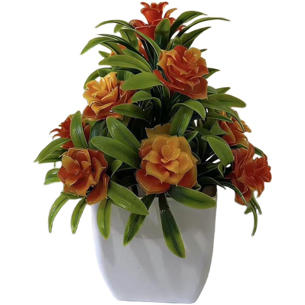 

Faux Rose Potted Plant for Indoor Tabletop Decor Living Room Bedroom Office Desk Shelf Realistic Flower and Leaf Detailing оранжевый