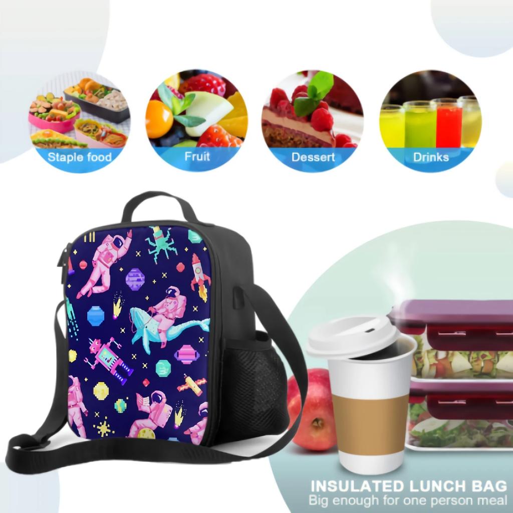 Cosmonaut On Whale Lunch Box Insulated Meal Bag Fantasy Space Stars Solar System Planets Lunch Bag Food Container for Kids