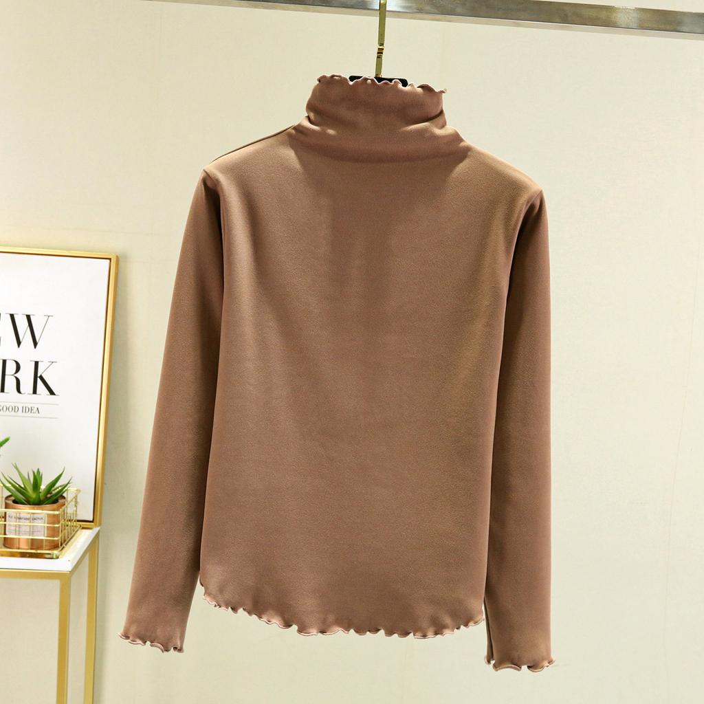 Women's Mock Neck Long Sleeve Top Slim Fit Casual Fleece Lined Solid Color Thermal Knit Shirt