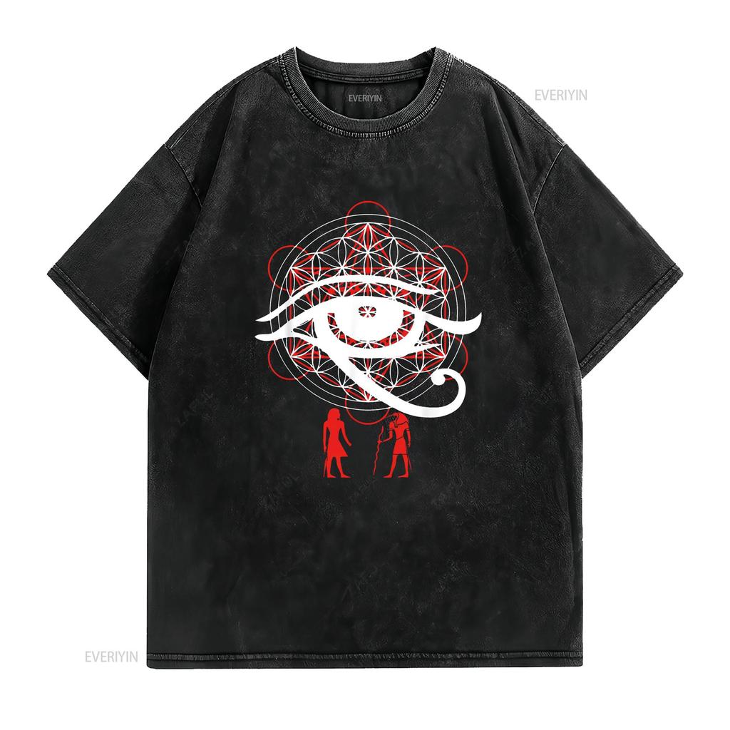 Womens Eye Of Horus Sacred Geometry T Shirt Flower Life Black Medium vintage Washed Stretched Casual Unisex fashion Stylish