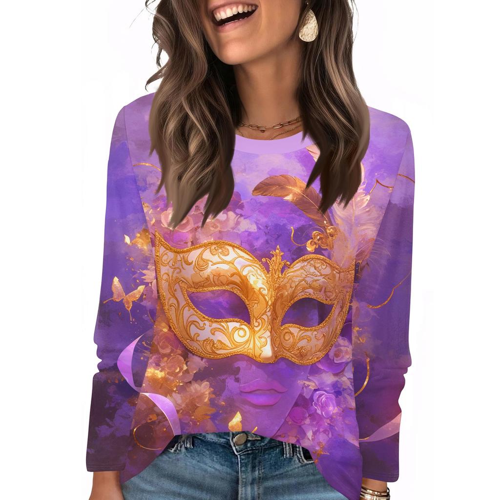 Long Sleeve Shirts For Women Cute Print Graphic Tees Blouses Casual Plus Size Basic Tops Pullover