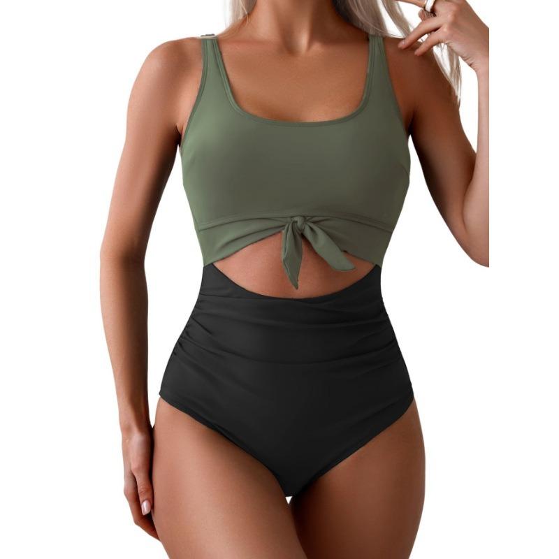 2026 European Beautiful Women's One-piece Swimsuit Belly Slim Swimsuit Hollow Lace-up Swimsuit