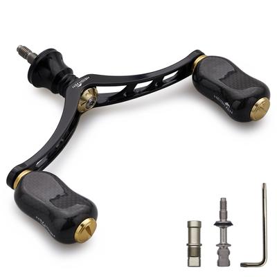 HEIGHTEN Reel Handle with Carbon Knob for Daiwa and Universal Spinning Reels Gourd Series 80mm/98mm 20mm/21mm Shimano, (Black & Gold) (826)