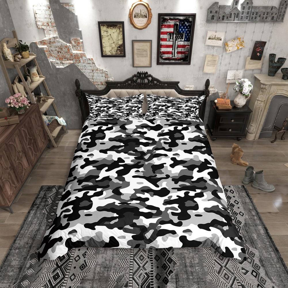 Homewish Rustic Hunting Fishing Duvet Cover Set for Men,Retro US Flag Bedding Set,Wildlife Bear Deer Bed Set