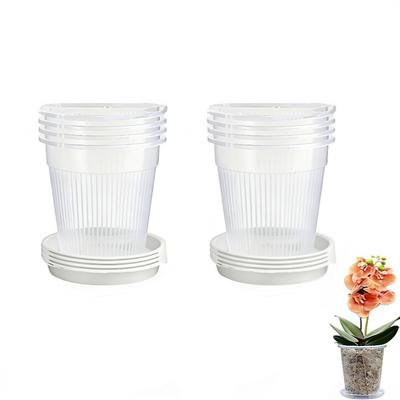 Clear Orchid Flowerpots 8 Pcs with Drain Trays for Supporting Root Health and Overwatering Plastic Pots for Orchids