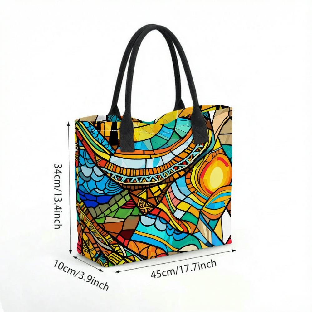 Colorful Geometric Print Large Capacity Casual Tote Bag for Daily Shopping Travel Top Handle Handbag for Women