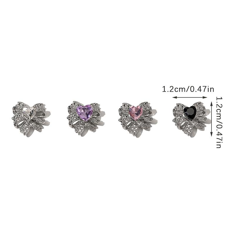 5Pcs Bows Heart Diamond Nail Art Charm 3D Alloy Bow Heart Nail Decoration Diy  Nail Accessories