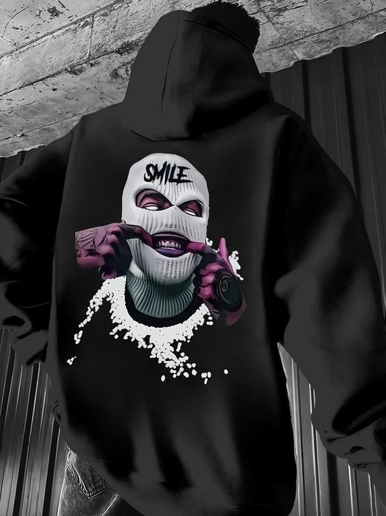 Robber graffiti print hooded sweater couple high street hiphop vintage mopping casual top