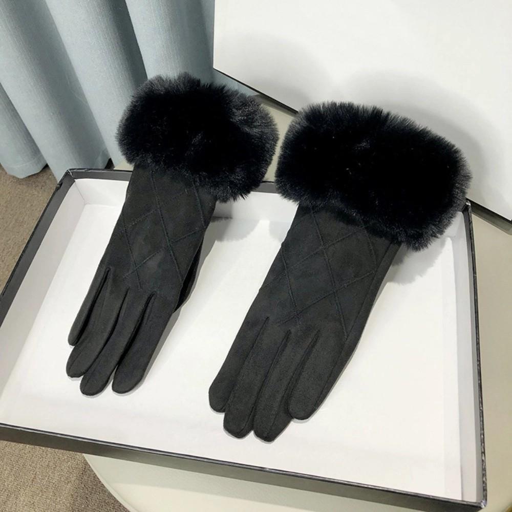 Winter Fleece-lined Gloves Plaid Cycling Mittens Elegant Touch Screen Gloves  Keep Warm