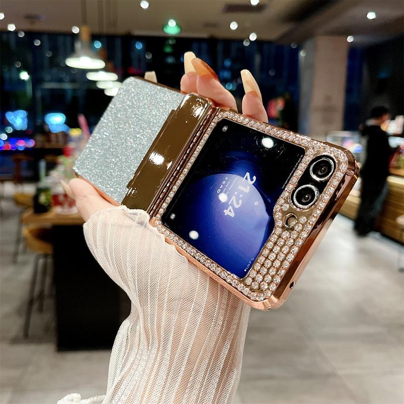 Shiny Rhinestone Glitter Galvanized Hinged Phone Case For Samsung Z Flip 7 FE Galaxy Z Flip 6 5 4 Slim Bling Protection Cover