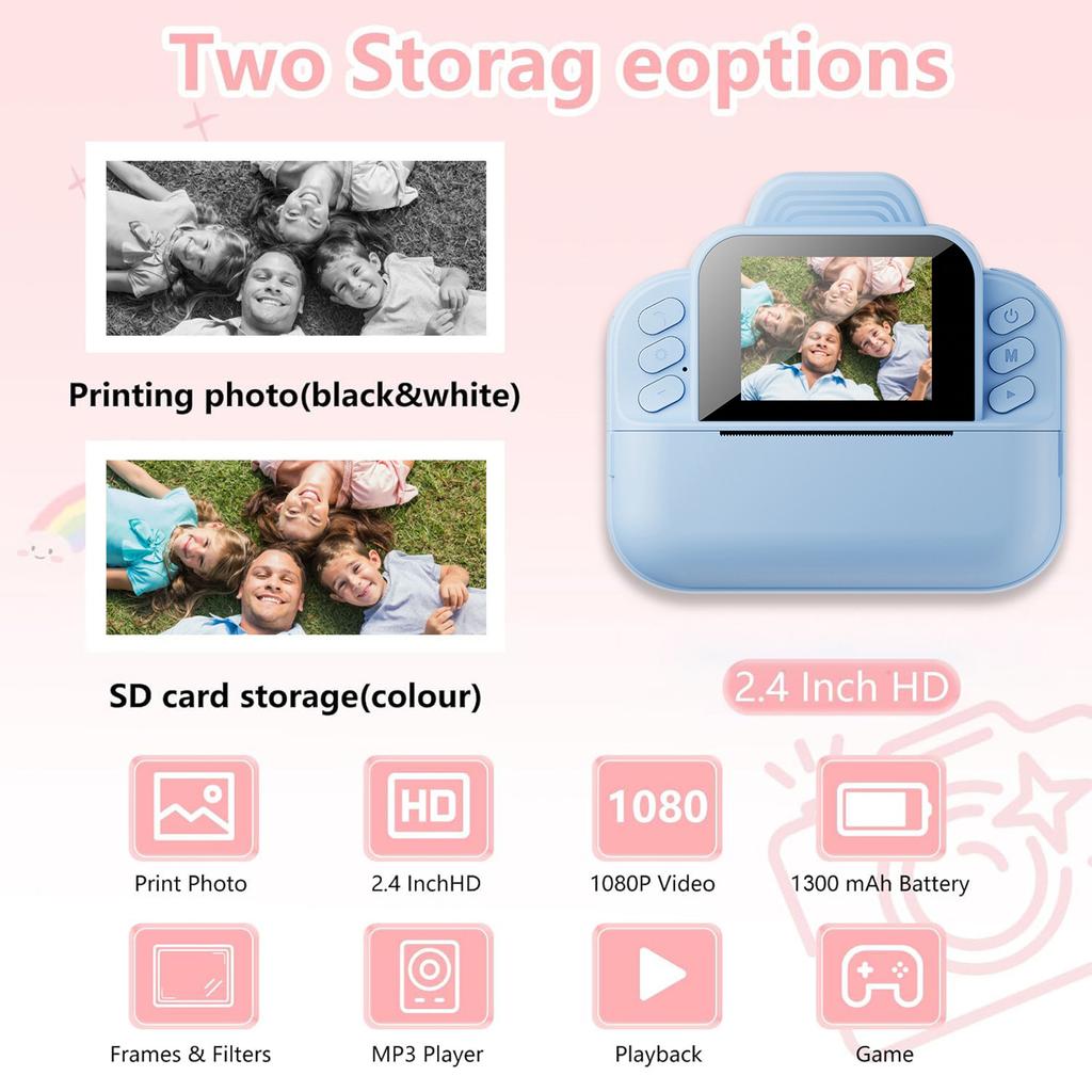 Kids Camera Instant Printing High-Definition Thermal Paper Toy Capture Print on the Spot Fun Children's Favorite