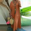 Women Loose V Neck Beach Dress Summer Casual Flowy Cotton Linen Maxi Swing Short Sleeve Tiered Dress
