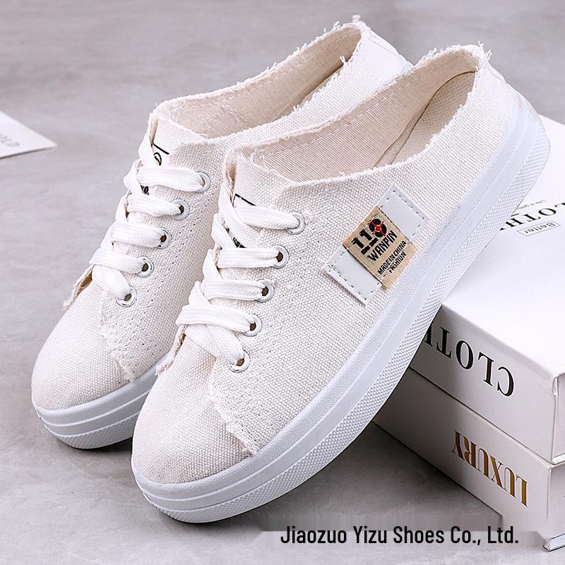 Women's White Low-Top Casual Canvas Sneakers - Spring/Autumn Korean Style, Breathable, Non-Slip, Versatile & Fashionable.