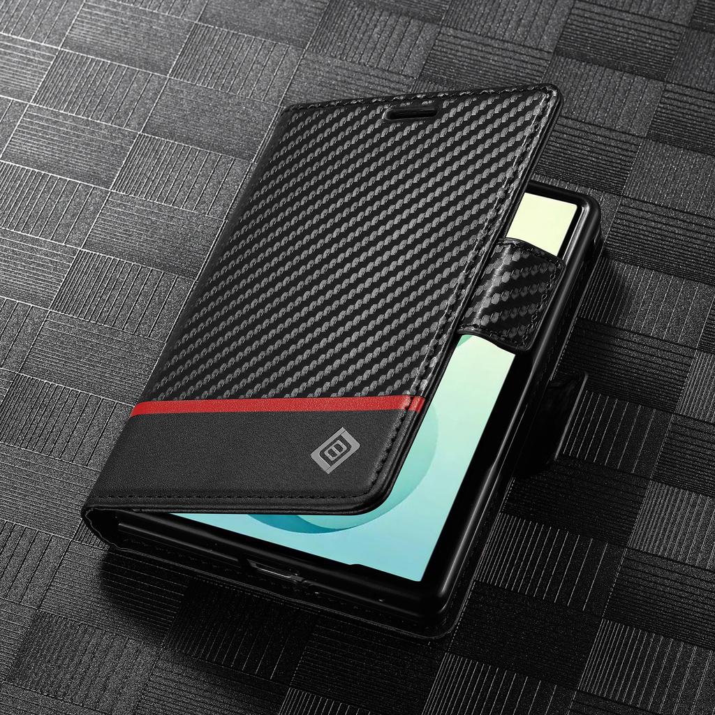 Luxury Business Carbon Fiber Texture Hard Leather Phone Case for Samsung Galaxy Z Fold 8 Ultra 7 6 5 Shockproof Flip Wallet Protection Cover