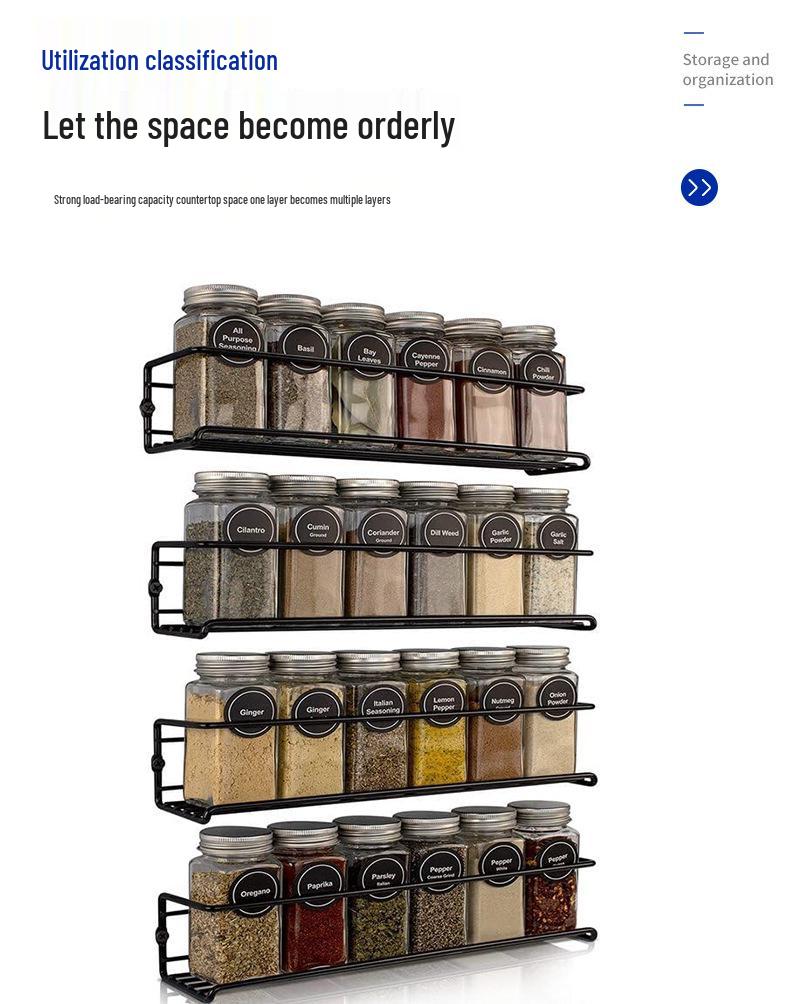Raft de condimente din oțel inoxidabil fără găurire - Depozitare bucătărie pentru sticle de condimente