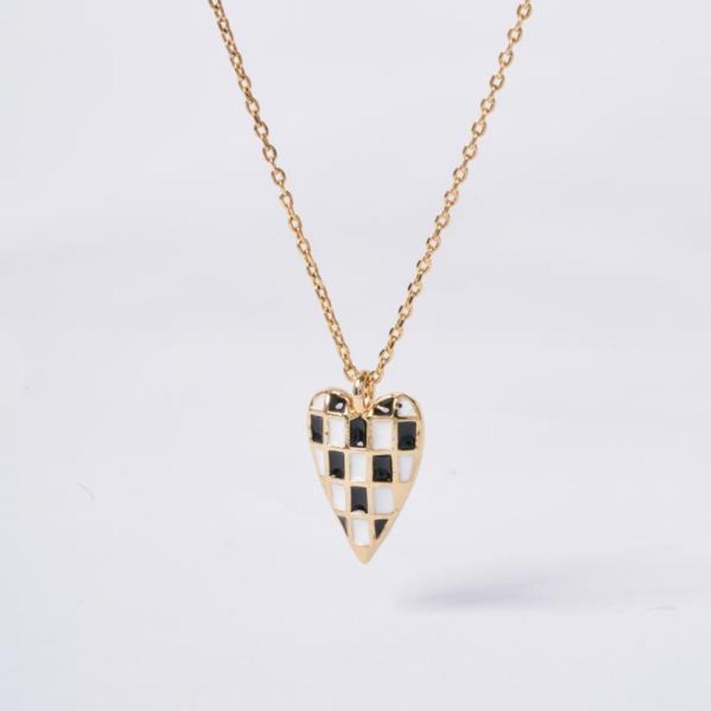 [POPTS] Black Checkerboard Heart Necklace OTN222524EYX