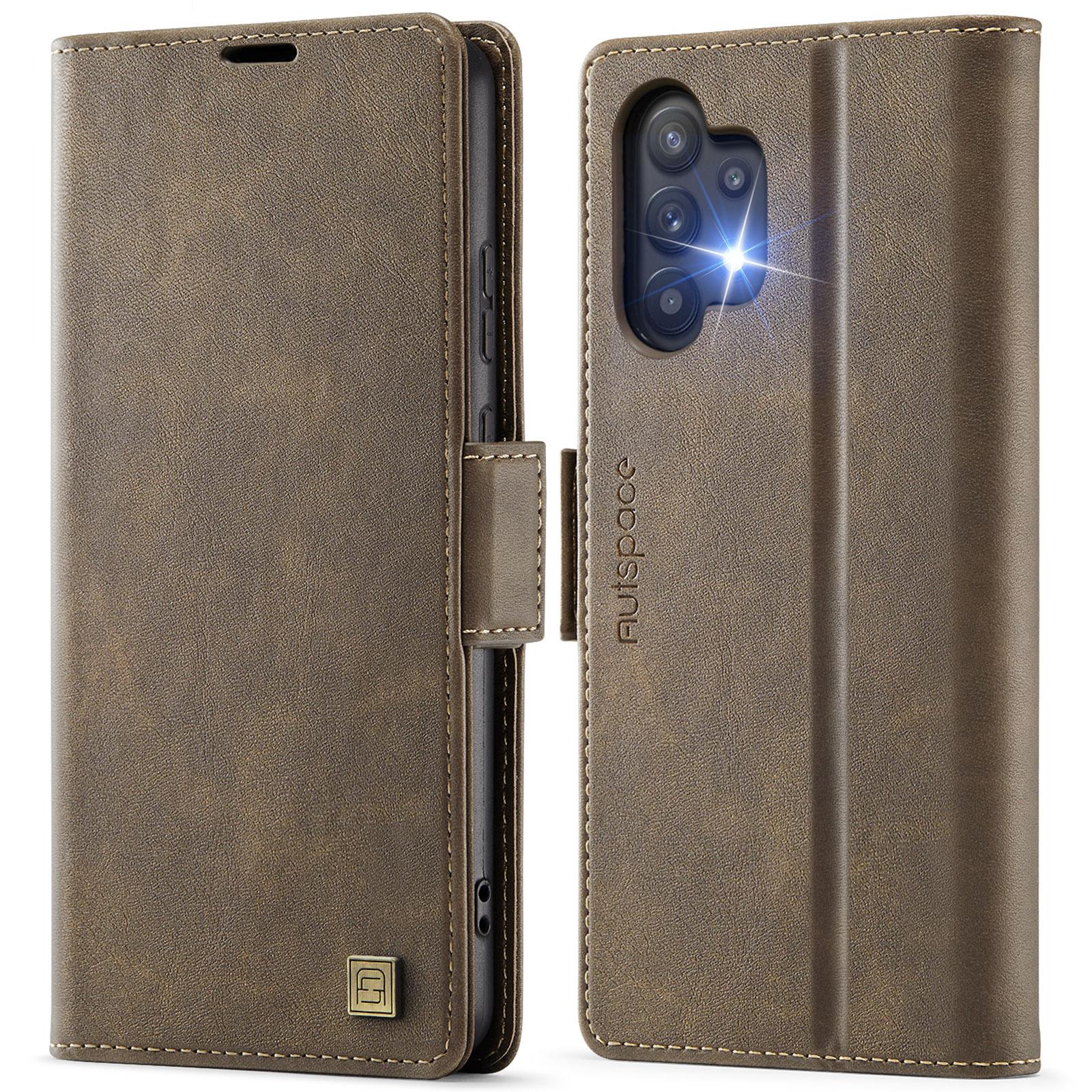 

For Samsung Galaxy A32 5G Case AUTSPACE A11 RFID Blocking Retro Leather Cell Phone Wallet Cover Brown