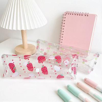 Transparent Pen Bag Strawberry/Cherry Print Stationery Pouch Simple Pencil Pouch  Students Gift