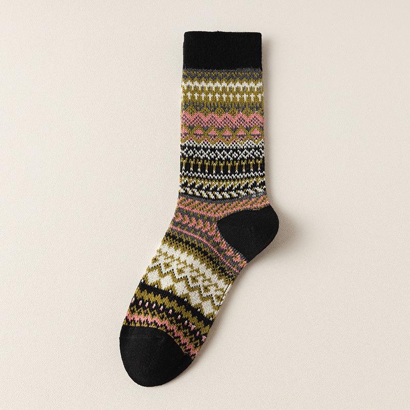 Women's Mid-Calf Retro Ethnic Socks - Double Needle, Anti-Pilling, Perfect for Autumn/Winter - Versatile with Short Boots