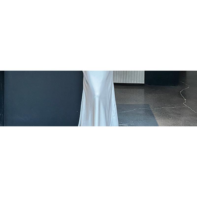 French High-end Mesh Splicing Satin Dress Temperament Celebrity Waist Slim Banquet Dress Female Summer