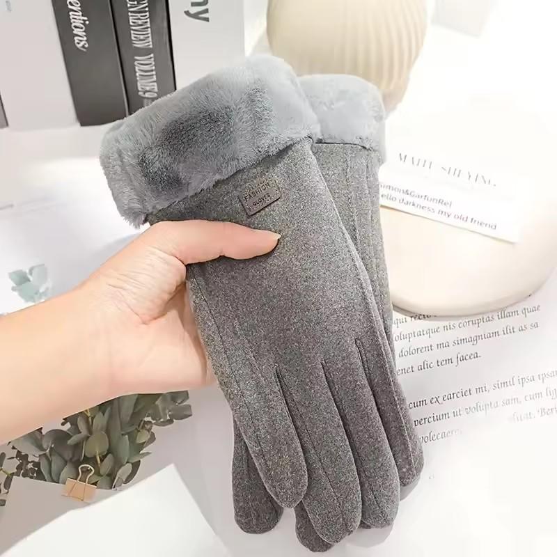 

Winter Thick Gloves for Women Simple Fashionable Warm Leather Gloves Outdoor Bicycle Touch Screen Protector Warm Warm Gloves сірий колір