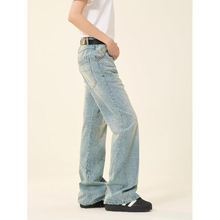 

Осень и зима Новые американские джинсы High Street Washed Light Color для мужчин и женщин Прямые слегка расклешенные свободные широкие брюки 3XL синий