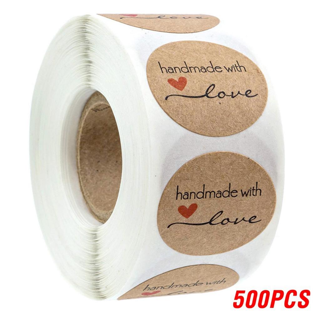 50-500Pcs Kraft Paper Homemade With Love Stickers Scrapbooking For Envelope And Package Seal Labels Sticker Stationery Handmade