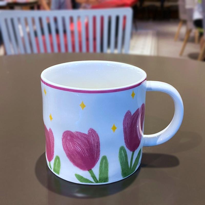 

Керамическая кружка-стакан для воды «Тюльпан» высокой ценности с крышкой, летняя креативная парная кружка, кружка для молока и кофе about 380ml