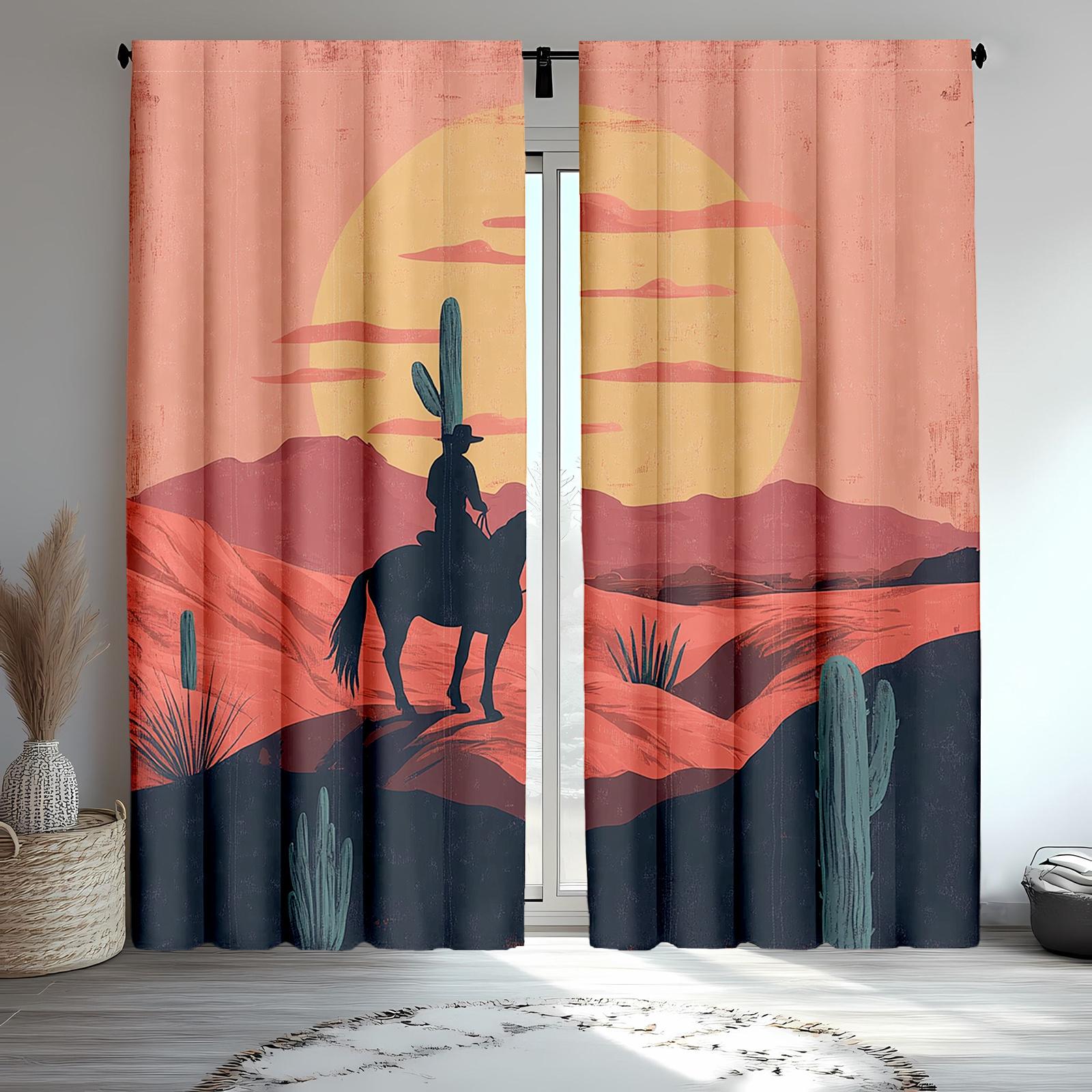

2pcs Retro Western Curtains Farmhouse Cowgirl Blackout Window Drapes for Bedroom Living Room Decor 100*130 HOOK 1pcs
