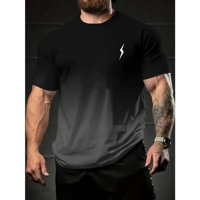Summer Fashion Crew Neck Short Sleeve T-Shirt - Vibrant Thunder Graphic Print, Gradient Color, Soft, Daily Casual Leisure Top for Men
