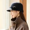 New Hat Women's Elegant Retro Basin Hat Wool Woolen Mother Hat Classic Bow Thermal Hat