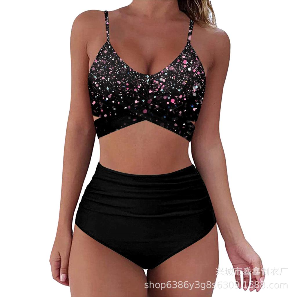 Explosive Leopard Print Cross High Waist Split Bikini, Sexy BIKINI Swimsuit for Women, Direct Supply