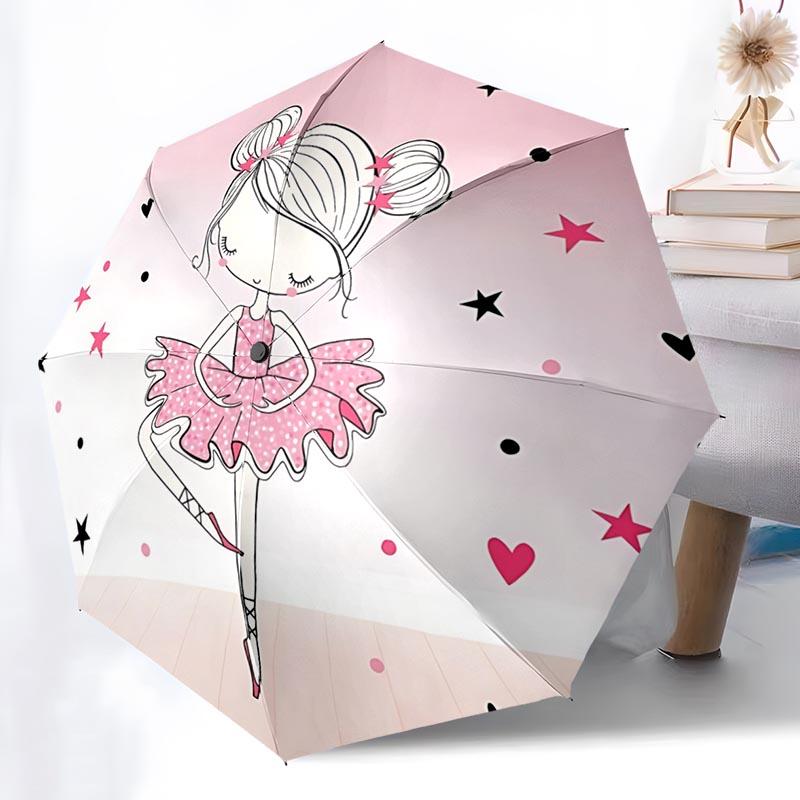 Ballet Girl Themed Folding Umbrella Fashion Auto-Open 8 Iron Ribs Plastic Handle Foldable Sunshade Perfect Christmas Gifts