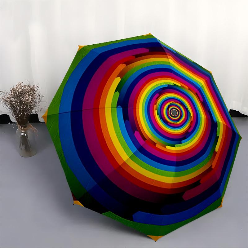 1pc Rainbow Spiral Automatic Open/Close Umbrella, Windproof, Folding Compact Umbrella with Lightweight Design for Women/Men057
