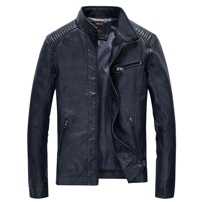 Spring and Autumn Casual Men's Leather Jacket, Splicing Locomotive Retro Fashion Leather Jacket Men's Jacket