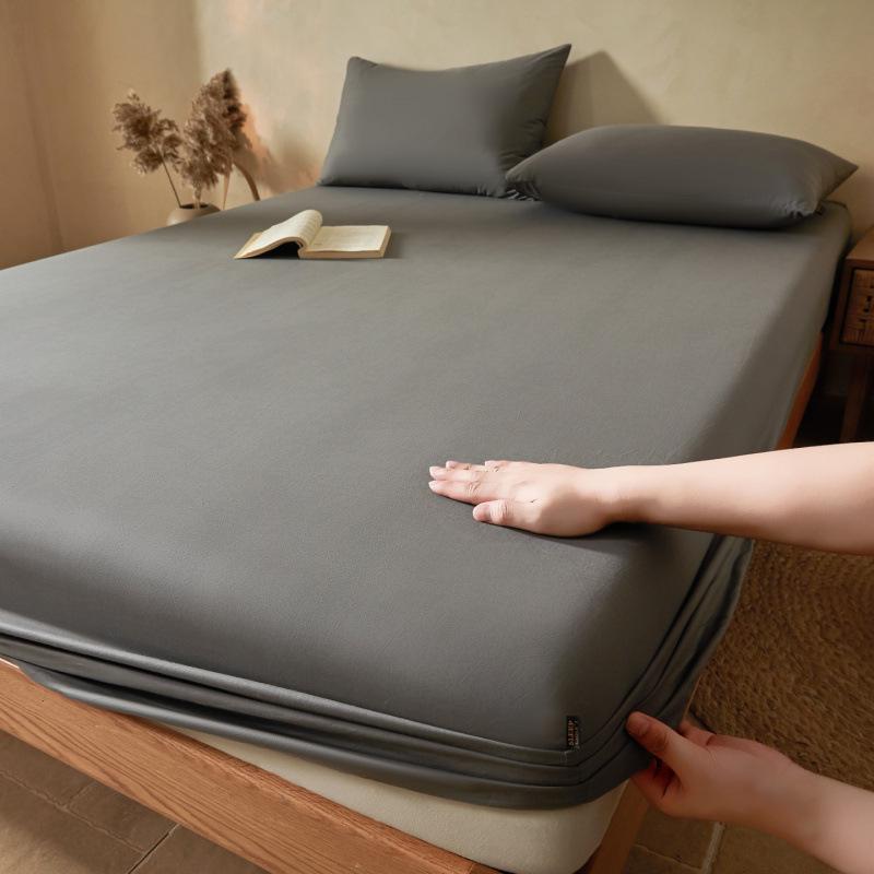 2026 Waterproof High-Rise Cotton Fitted Sheet Set - Plain Color, Summer-Ready, 3-Piece