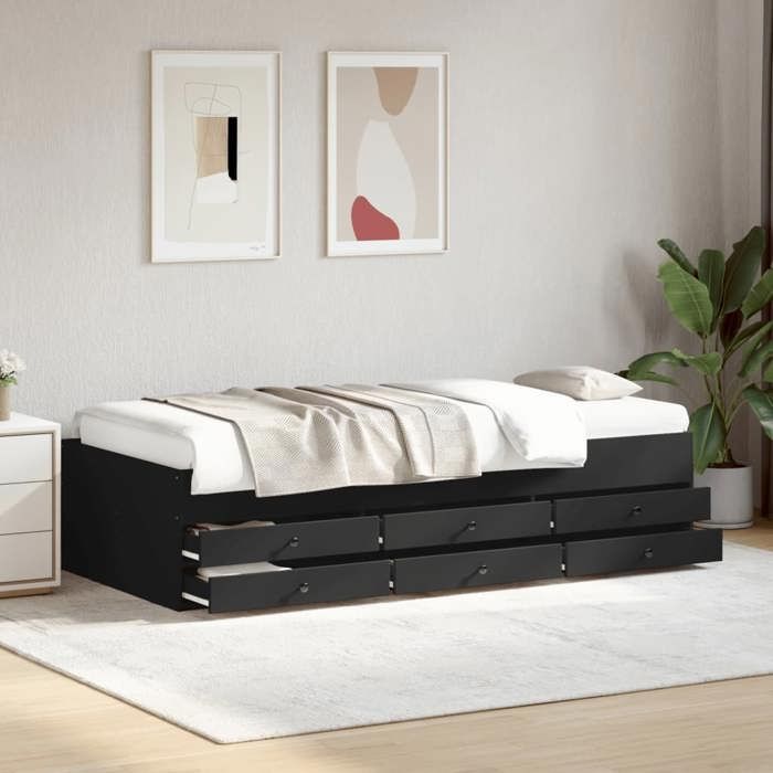VidaXL Day Bed with Drawers, Sofa Bed with Storage, Guest Bed, Living Room Bedroom Furniture, Modern, Black 3280882
