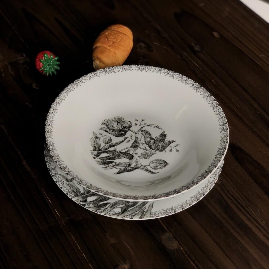 French Vintage Dining Plate Black Tulip Plate Household Ritual Set Western Food Dessert Cake Plate Afternoon Tea Cake Plate
