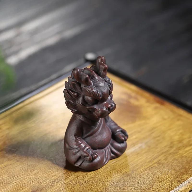 Purple Clay Tea Pet Dragon Meditation Meditation Red Blood Sand Figurine Play Toys Lucky Model Cafes Supplies Ornaments Decor