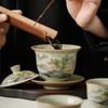 Ceramic Opening Landscape Gaiwan For Tea Ceramic Tureen Teaware Cup Chinese Tea Bowls Vintage Chawan Tea Ceramony Set