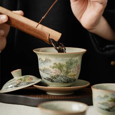 Ceramiczny Gaiwan z Motywem Krajobrazu do Parzenia Herbaty Ceramiczna Terina Naczynia do Herbaty Filiżanka Chińskie Miseczki do Herbaty Vintage Chawan Zestaw do Ceremonii Herbacianej