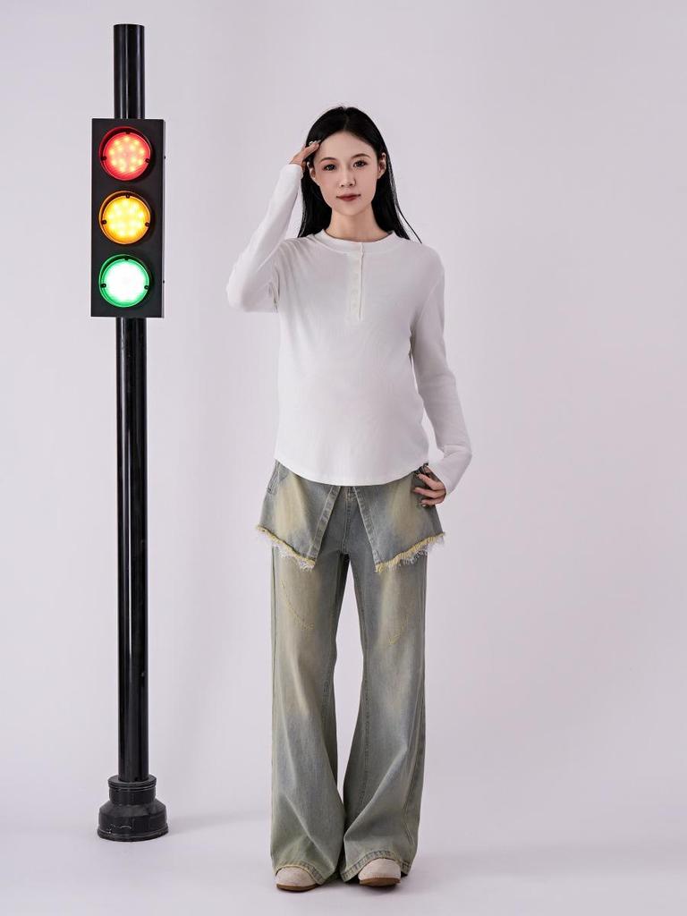 Heart Sky Maternity Slim Fit Long Sleeve T-Shirt: Comfortable, Elastic, Autumn Style