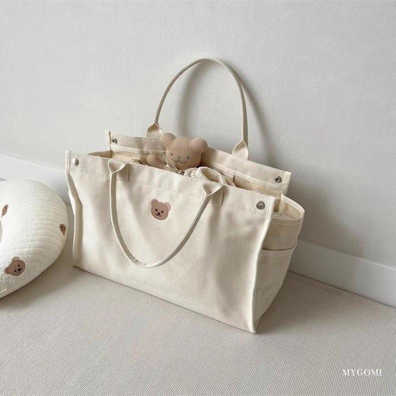 Korean INS Mommy Bag Multifunctional Canvas Tote Handbag Fashionable Large Capacity Maternity Mom Bag
