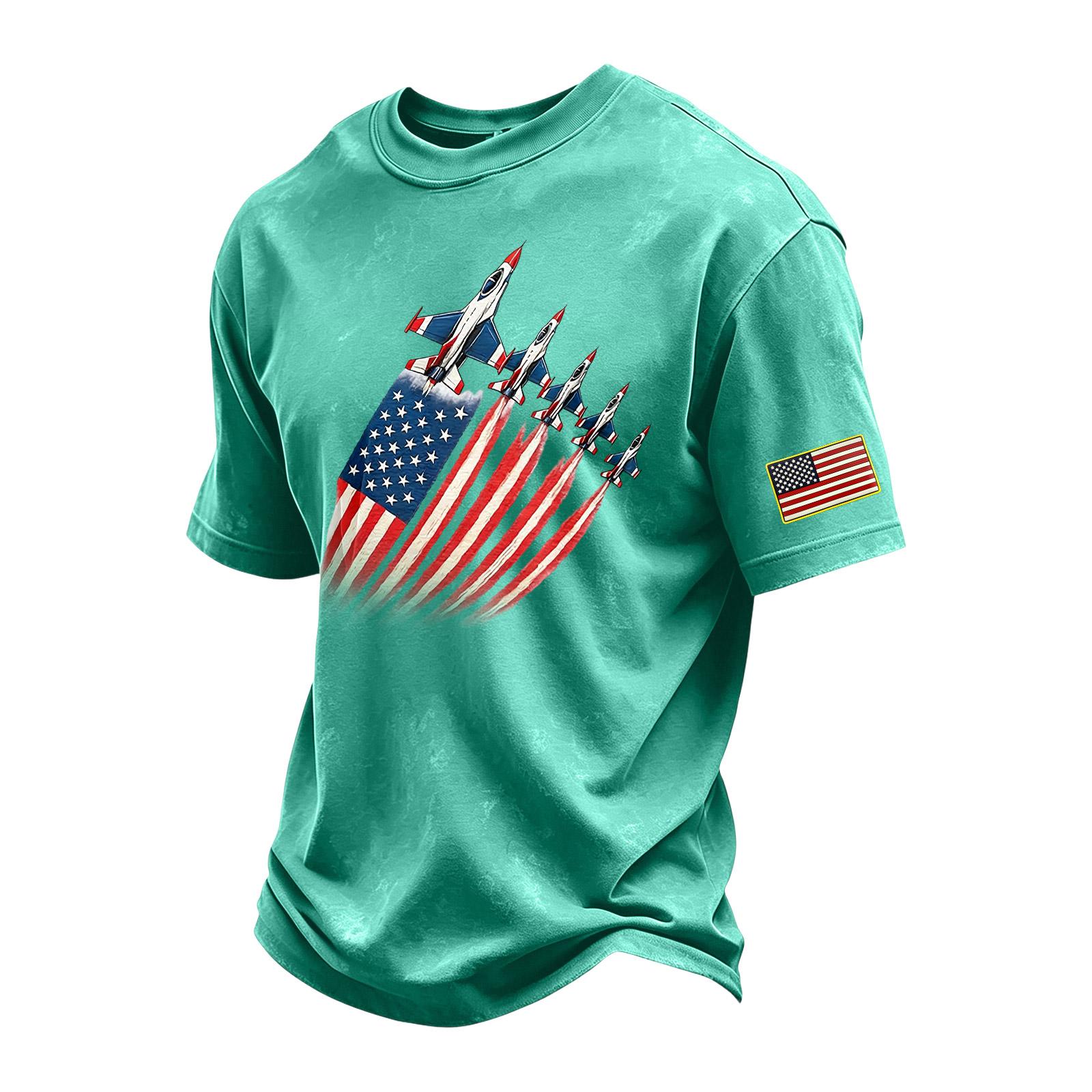 

Men Vintage Washed Independence Day Graphic Crew Neck Short Sleeve T Shirt Casual Fit Lightweight Fabric Soft Texture XL зелений