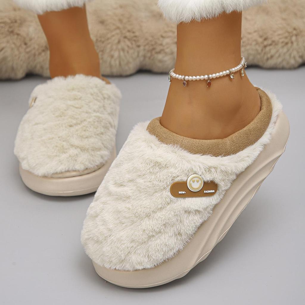 Pantofole Invernali Peluche con Suola Spessa per Donne Casa Interna Piattaforma Chunky Pantofole Soffici Donna Antiscivolo Calde Coppie Scarpe di Cotone